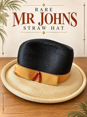 Mr. John 1950s Two-Tone Straw Fedora Hat with Band - Black & Tan